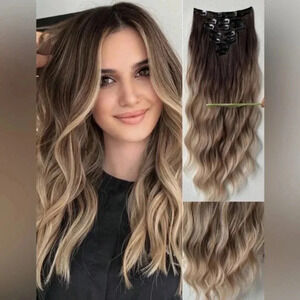 24 In Ombre Hair Style Clip in Hair Extensions Brown to Light Blonde wat…
